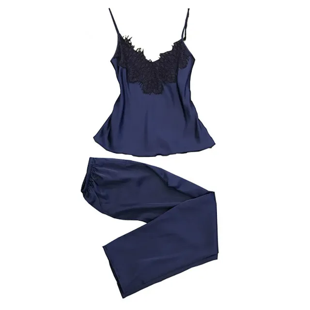 

Sexy Women Pajama Satin Spaghetti Strap Nightdress+Long Style Pant Set 2017 Summer New Soft Homewear Sleepwear Female Pajama Set