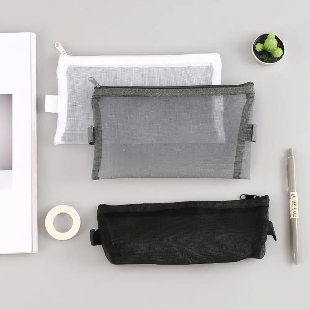 

1 PCS/6 Style Simple Transparent Mesh Pencil Case Office Student Pencil Cases Nylon School Supplies Pen Box