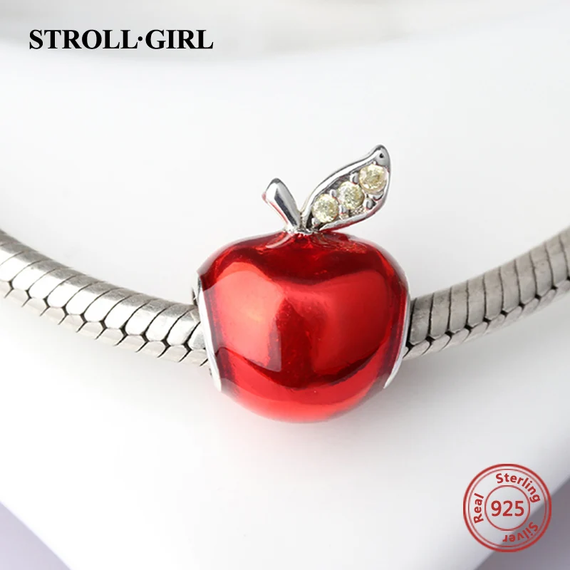 

StrollGirl diy red apple charms beads with enamel&CZ Fit Authentic European charm Bracelets fashon Jewelry making for women gift