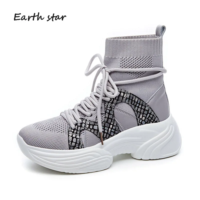 

Casual Elasticity Sock Shoes Women Platform Sneakers High Top Brand Buckle zapato de mujer Ladies Chunky footware Breathable
