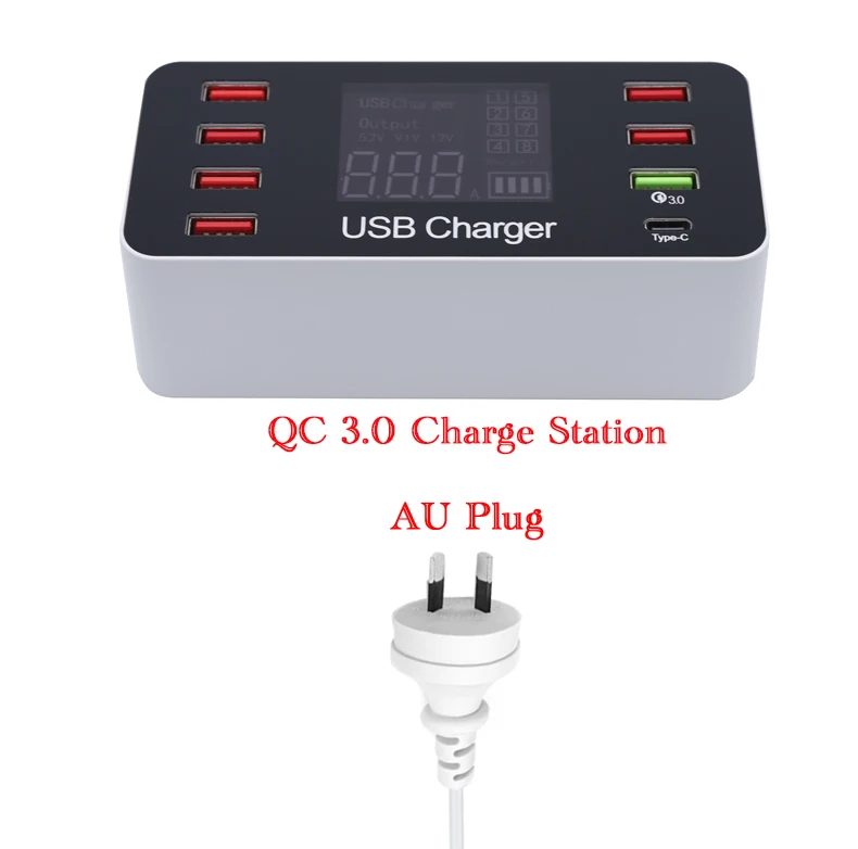 Зарядное устройство USB Quick Charge 3,0 4,0 PD 40 Вт Смарт usb type C Быстрая Зарядка Док-станция светодиодный дисплей Зарядка для телефона для iPhone зарядное устройство - Цвет: AU PLUG