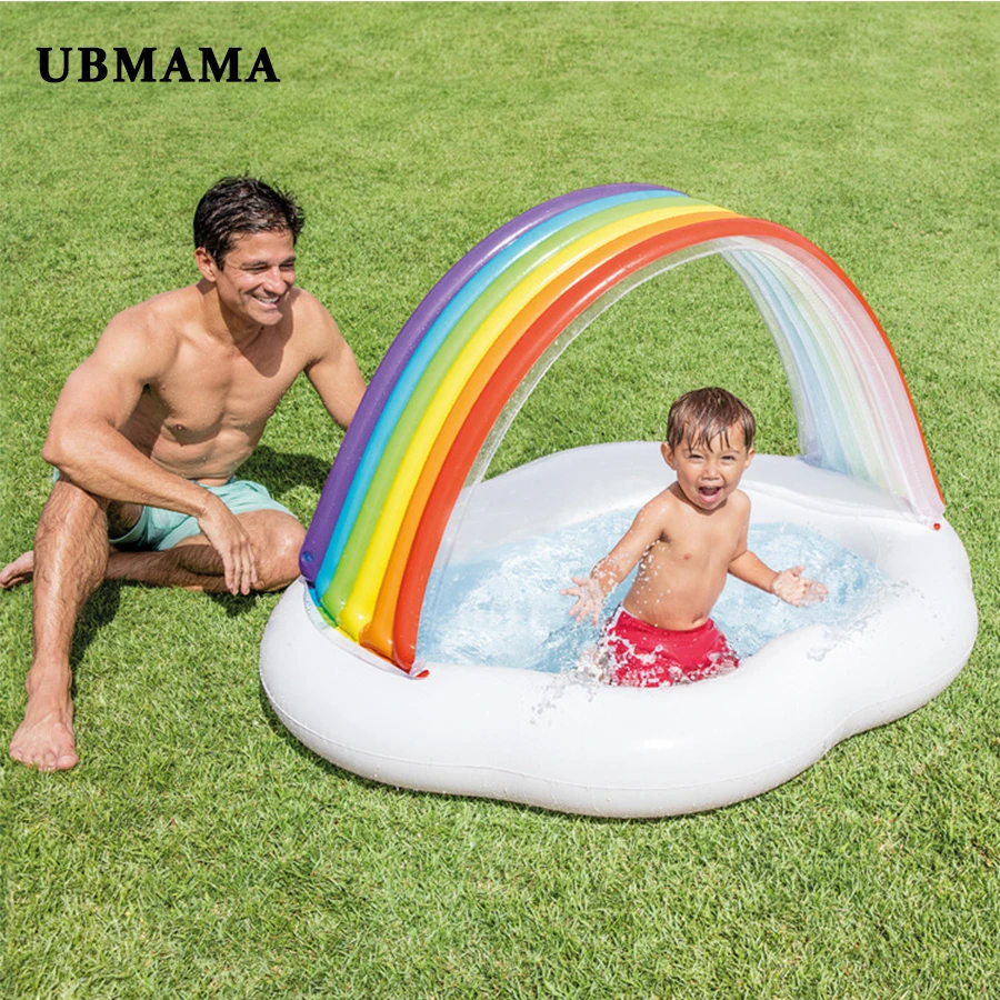 

Inflatable pool with rainbow shading plastic safety innocuity swimming pool oceanic pool christmas gift