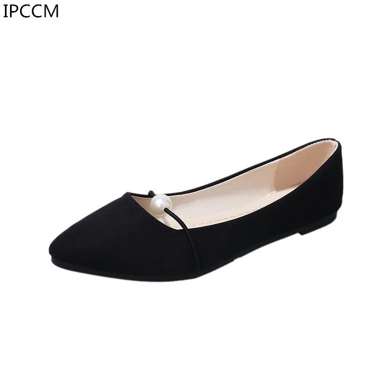 

Spring Autumn New Shallow Mouth Pearl Soft And Comfortable Casual Flat Student Suede Large Size Foreign Trade Women's Shoes