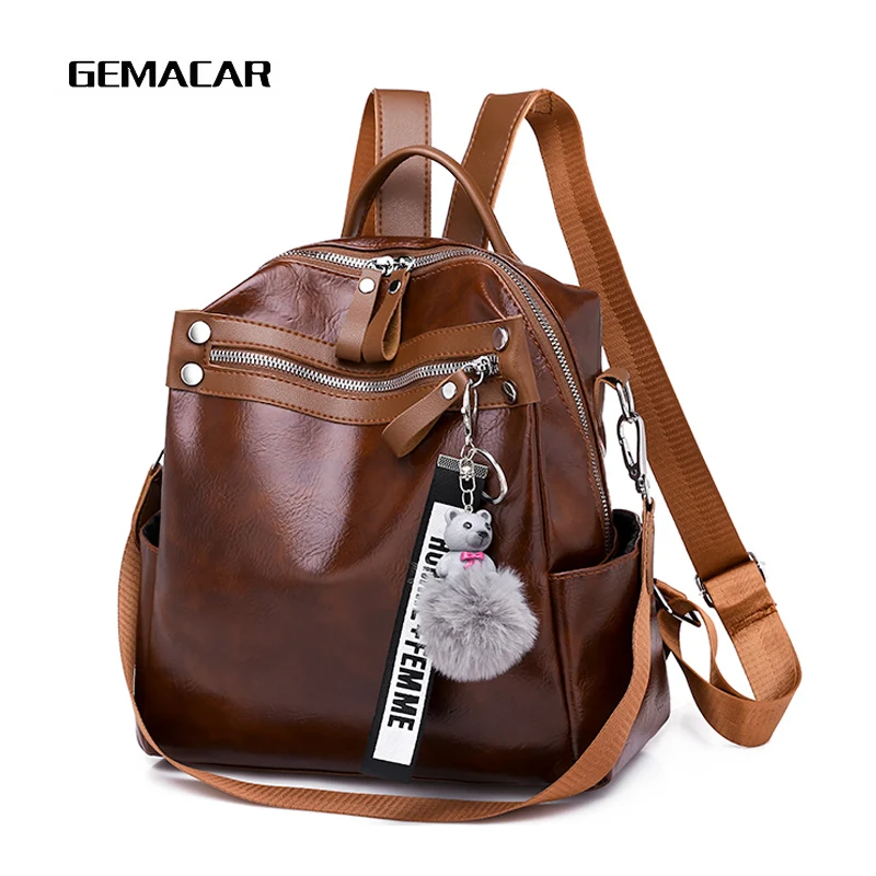 

Casual Ladies Backpack Trend Design Large-capacity Daily Necessities Multi-purpose Women's Bag Pu Leather Waterproof Zipper Bag