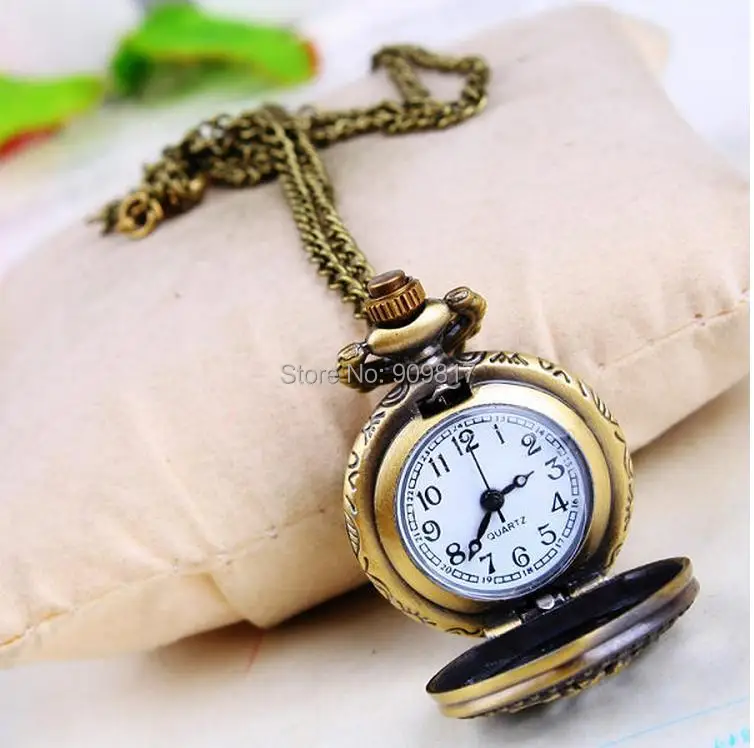 Vintage bronze pocket watch colar cadeia pingente