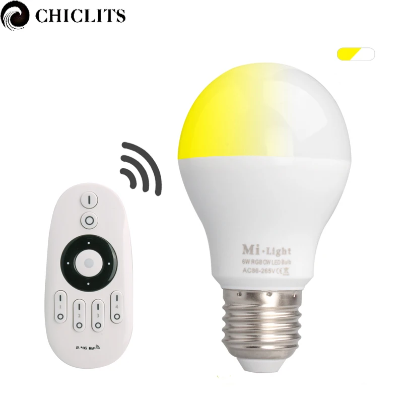 

Original Mi Light E27 6W Led Lamp AC 85-265V 110V 220V Dimmable Led Bulb Lamp with 2.4G RF Remote Control Bombillas Smart Bulbs