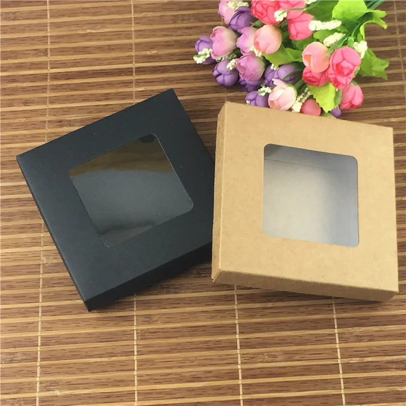 Коричневый черный крафт-бумага тип ящика Подарочная коробка для макарон бумажная доска прозрачный ПВХ окно печенье шоколад упаковочные коробки 20 шт