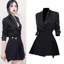 Весна, новинка, подиумный стиль, женские сексуальные блузки с v-образным вырезом, топы, изящный OL комплект одежды и плиссированные вечерние костюмы с юбкой, NS359