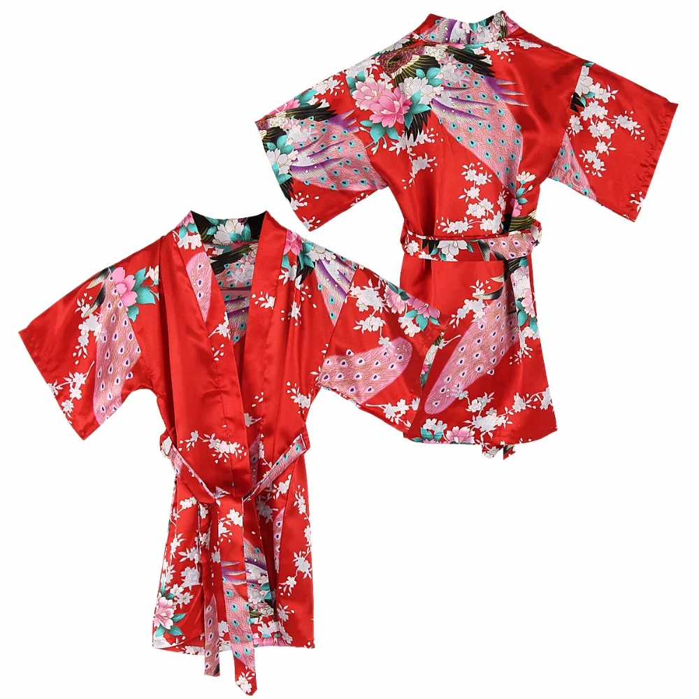 Puseky/ детский шелковый халат в цветочек, кимоно, халат подружки невесты, платье с цветочным узором для девочек, детский халат, одежда для сна, одежда для малышей