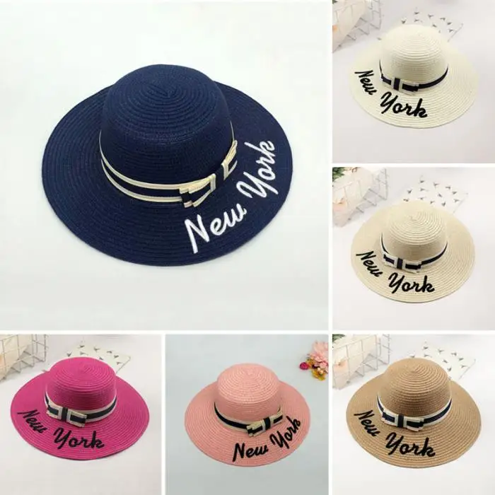 Women Summer Hats Panama Bow Sombrero Sun Straw Hat Foldable Beach Bone Visor Cap JT-Drop Ship