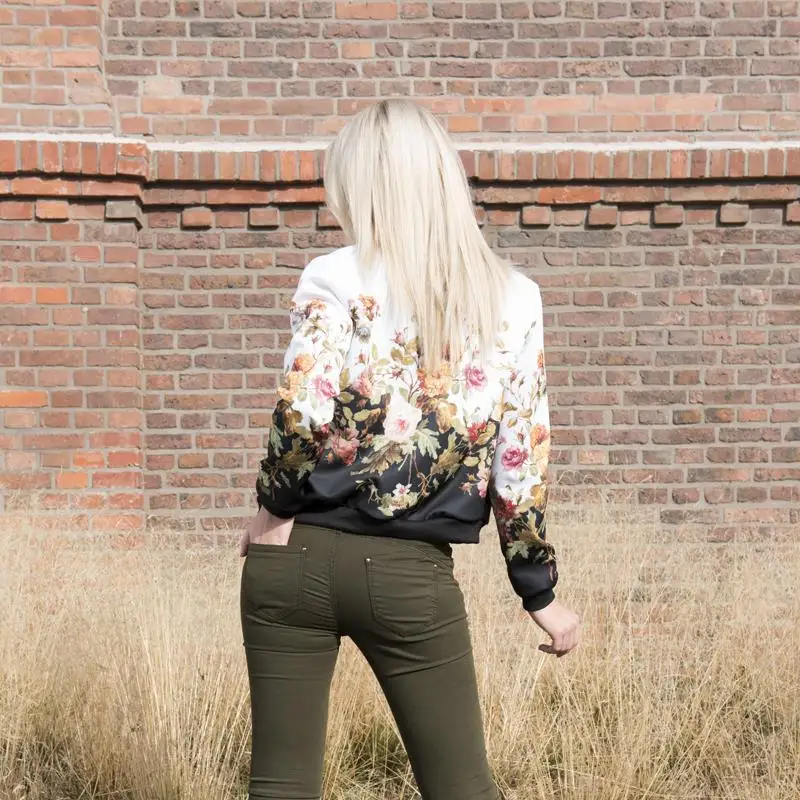 Zohra Brand Hot Sale Women Bomber Jacket 3D Printed Flower Fashion Sexy Jacket Short Coats Outwear Basic Jackets