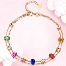 Двухслойный роскошный цветной браслет с цирконием и четырехлистным клевером розового золота для женщин, модные ювелирные изделия KBH232