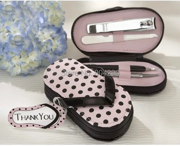 100 SET Wedding Supplies Pink Polka Flip Flop Pedicure Manicure Set Free Shipping | Дом и сад