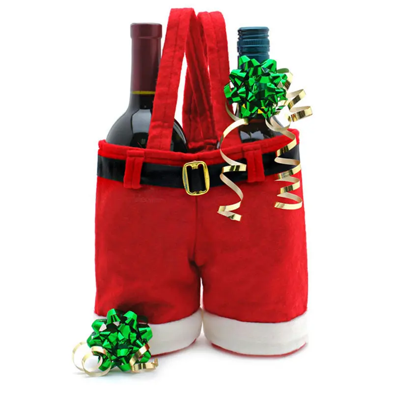10pcs/Lot Christmas Gift Bag Santa Pants Wine Bag Candy Bags Xmas
