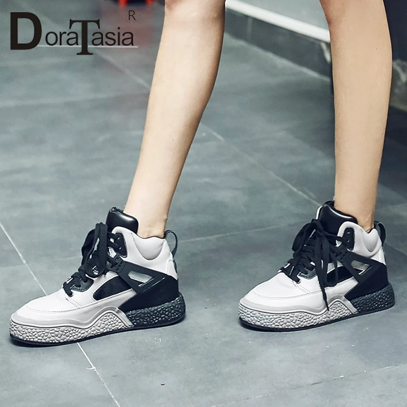 

DoraTasia 2019 Spring Genuine Cow Leather Woman Sneakers Lace Up Flat Platform Mixed Color Casual Shoes For Ladies Shoes Woman