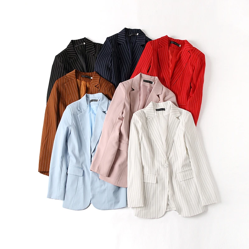 

Women Clothing Chic Small Suit Jacket Autumn Women's New Striped Korean Version of The Ladies Women Suit Long Coat British Style