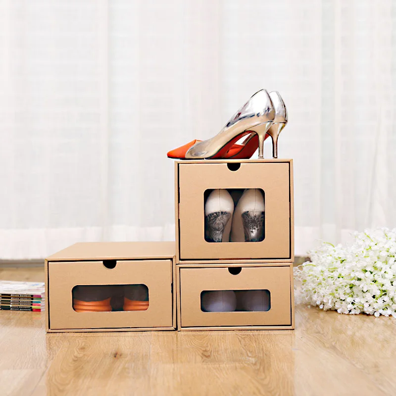 

Brown Foldable Kraft Paper Box Organizing Paper Shoes Box for Intelligent Cabinets Cardboard Shoes Box Mattresses Bedroom