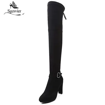

Sgesvier Autumn Winter New Over The Knee Boots Square High Heel Women Boots Sexy Ladies Zipper Fashion Boots Size 34-43 OX608