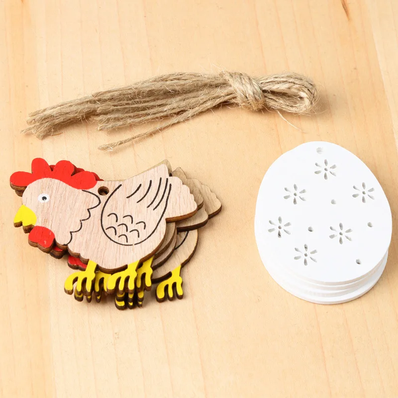 

8pcs/bag Happy Easter Decorations for Home Cute Easter Wood Decoration Eggs and Hen Home Ornaments Easter Diy Party Supplies ,Q