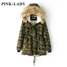 Women Camouflage Quilted Jacket Coat Faux Fur Collar Hooded Lamb Wool Warm Parkas Military Overcoat Female Winter Outerwear