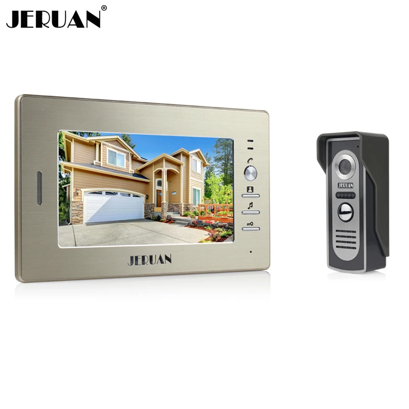JERUAN Brand New 7 inch color screen video doorphone sperakerphone intercom system 1 monitor 700TVL COMS