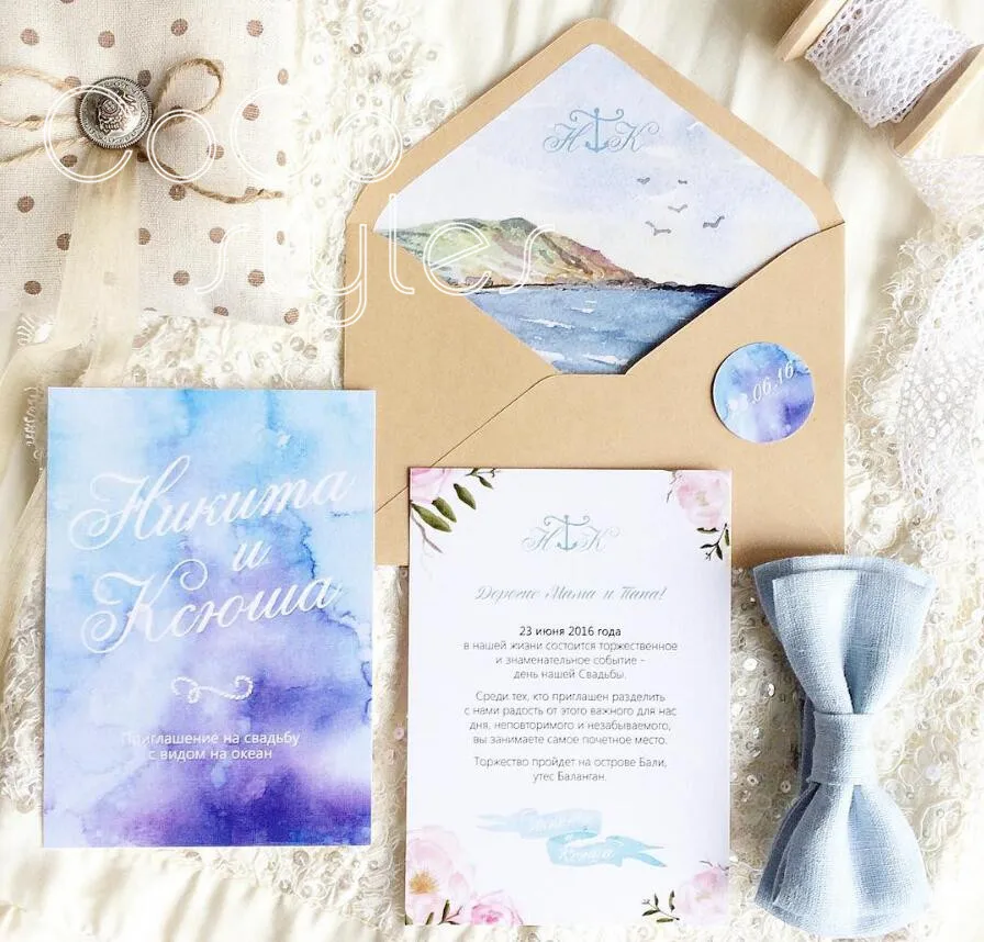 Cocostyles bespoke beautiful navy blue sea watch color invitation card set with gold foiling for be - 32888717695