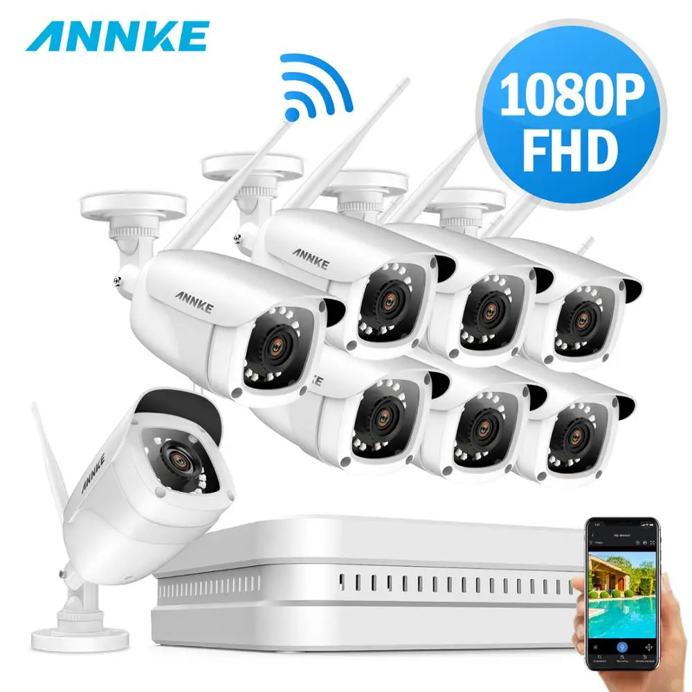 

ANNKE RU Sale 8CH 1080P FHD WiFi NVR Video Security System With 2MP Bullet Waterproof IP Camera 100ft Night Vision With Smart IR