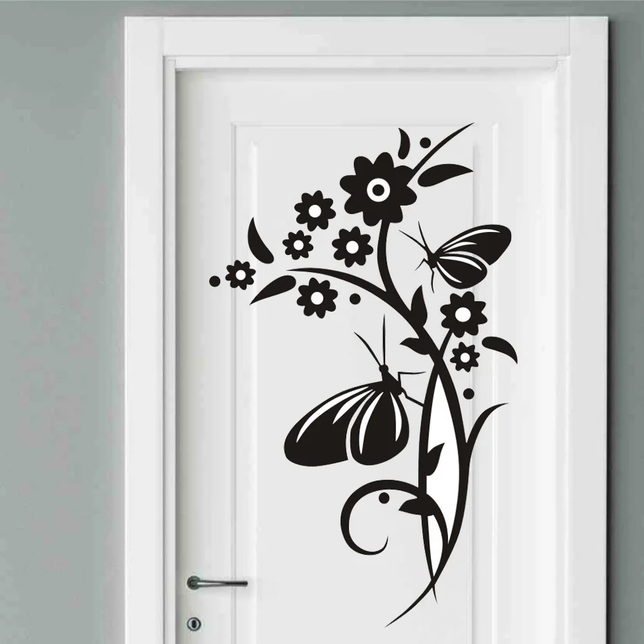 Flowers Butterfly Wall Stickers Nordic Decals Decoration For House Living Room Bedroom Removable Waterpaper Art Murals  (2)