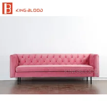 Tecido de veludo rosa de casamento moderno sofá de 3 lugares sofá da sala de mobiliário