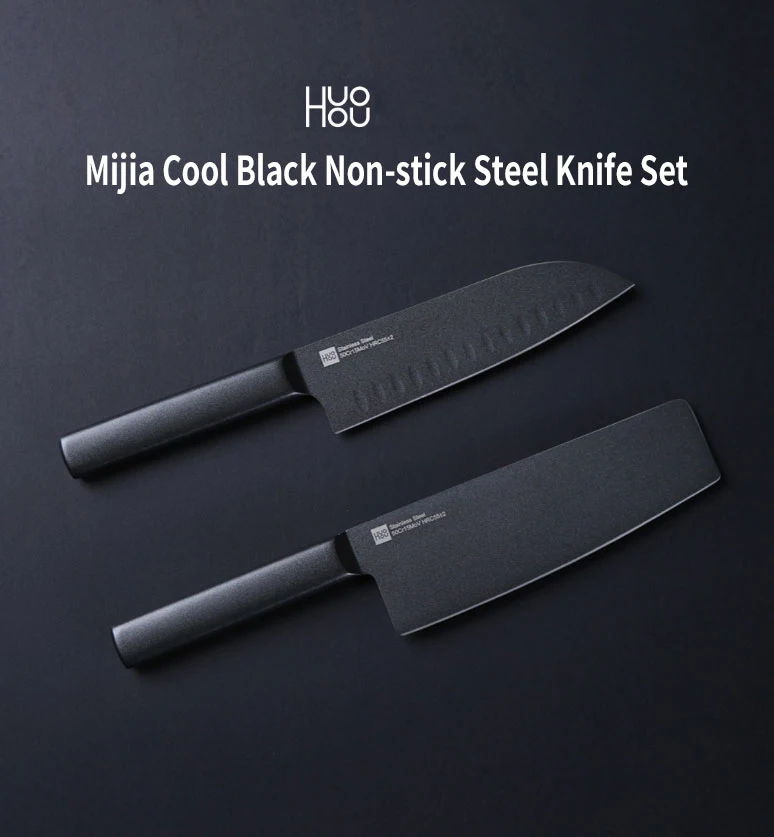 2 шт. Xiaomi Huohou классный черный кухонный нож с антипригарным покрытием набор ножей из нержавеющей стали 307 мм Нож для нарезки+ 298 мм нож шеф-повара
