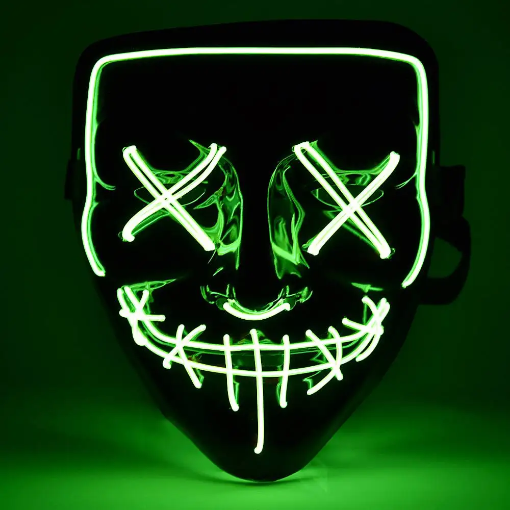 Маска для Хэллоуина, светодиодные Вечерние Маски, светящаяся маска для лица, светящаяся мотоциклетная маска для лица, маска с черепом - Цвет: Green Led Mask