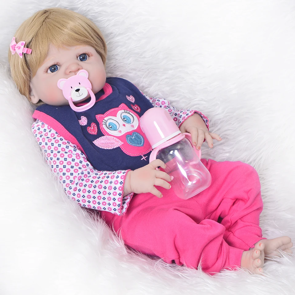 

Fashion Reborn Babies Girl Gold Wig 23 Inch Realistic Full Silicone Vinyl Doll Infant Wear Clothes Ethnic Babies Dolls Kids Toys