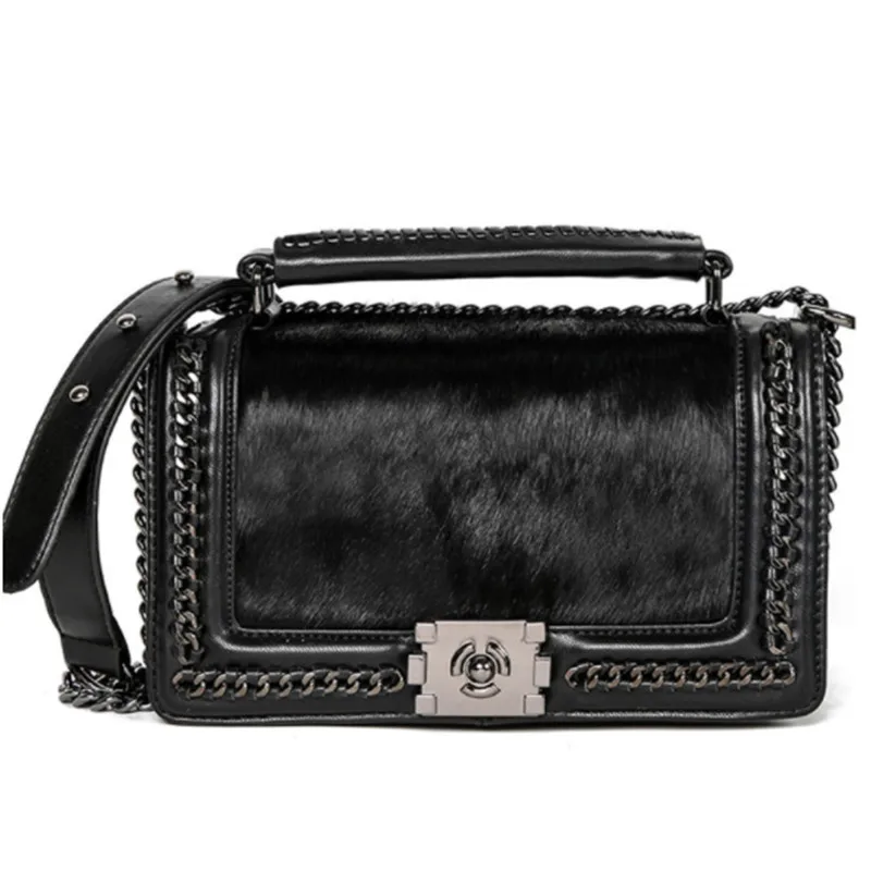 

B0133 Women's handbags high quality bags new fashion horse hair chain small square package simple shoulder diagonal package