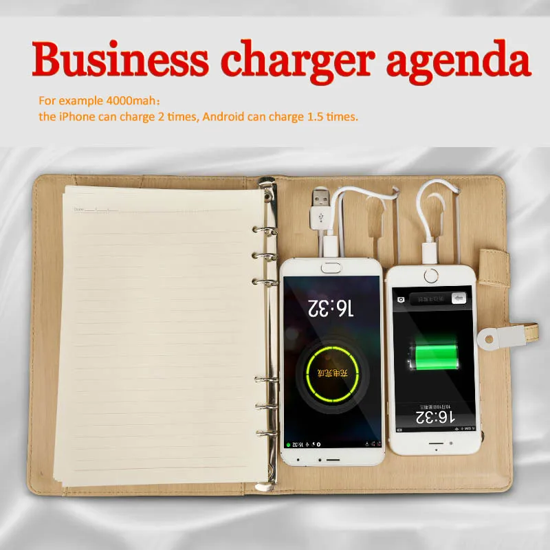 pu leather organizer agenda agendas power bank filofax planner charge