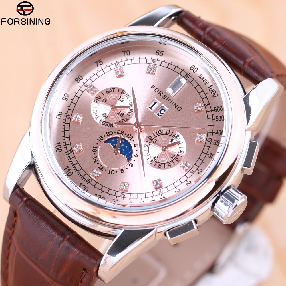 

2018 Luxury Brand Forsining Creative Automatic Men Watches Moon Phase Mens Mechanical Watch Skeleton Rose Gold Horloges mannen