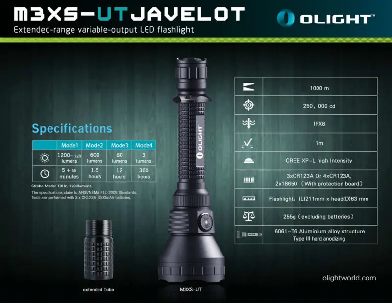 Новинка 2015 Olight M3XS M3XS-UT фонарь javelot Cree XP-L светодио дный фонарик 1200 люмен фонарик 1000 м тактический фонарь