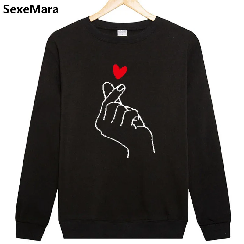 Sexemara сердце любовь принт Забавный толстовка хлопка с длинным рукавом Мода unxex
