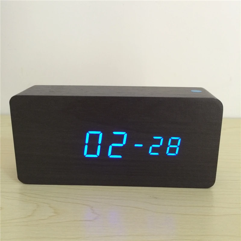 Акустический календарь управления термометр с сигнализацией деревянные часы со светодиодным дисплеем Цифровой настольный часы с секундной xyzTime-6035-Black-Clock
