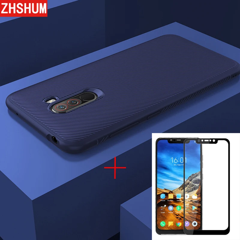 Xiaomi Pocophone F1 Poco Мягкий Силиконовый ТПУ чехол закаленное стекло 360 Полное заднее