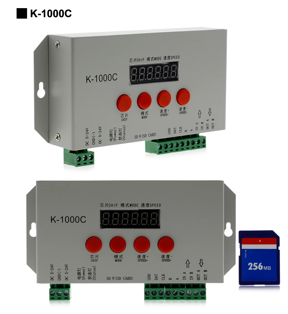 T1000S/K1000C светодиодный SD карты контроллер пикселей, DC5~ 24 V, для WS2801 WS2811 WS2812B LPD6803 светодиодный 2048 светодиодные полосы света светодиодные лампы