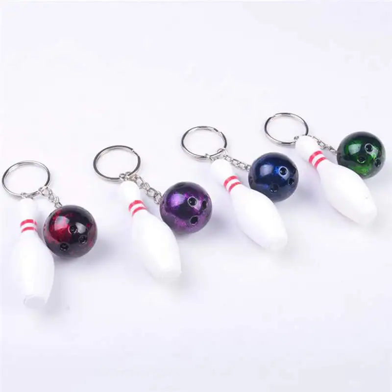 

1pc New Creative Fake Mini Bowling Pin and Call Keychain Hot Novelty Metal Ball Key Chain for Promotion Gifts