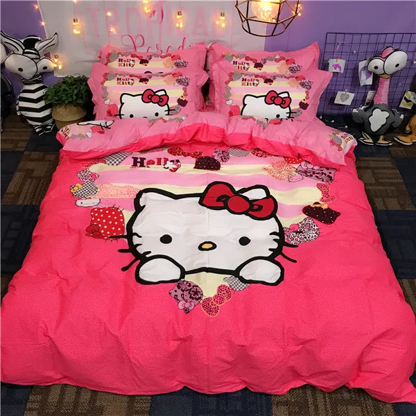 Набор постельного белья из хлопка с рисунком hello kitty, пододеяльник, простыня, наволочка, мягкий, розовый, белый, клубника, король, королева, размер, Комплект постельного белья - Цвет: style3