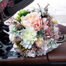 Свадебный букет Красивый свадебный букет невесты Свадебный букет из роз Синий Атлас романтическая слоновая кость Свадебный букет цветов невесты D558