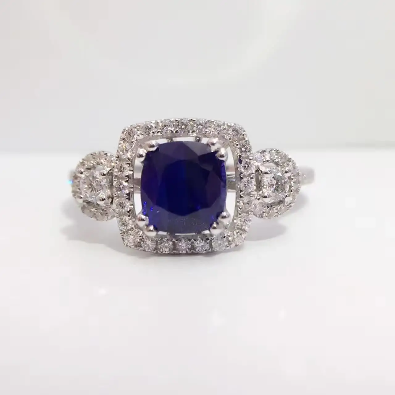 1.687ct+0.407ct 18K Gold Natural Sapphire Women Ring with Diamond Setting 2016 New Fine Jewelry Wedding Band Engagement