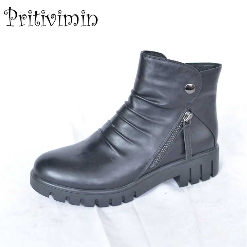 2018 Nes fashion winter ladies warm lined shoes woman black genuine leather thick low heel short ankle boots Pritivimin FN51 2018 Nes fashion winter ladies warm lined shoes woman black genuine leather thick low heel short ankle boots Pritivimin FN51
