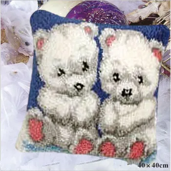 

Embroidery Pillowcase Latch Hook Rug Kits Animal Tapestry Kit Pillow DIY Embroidery Pillowcase Crochet Hook Needlework Kits Bear