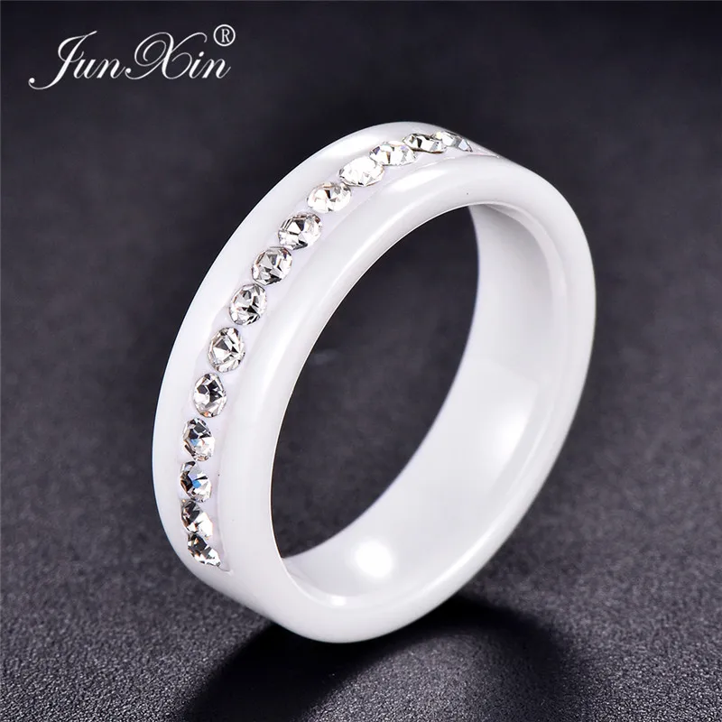 Junxin черное/белое керамическое кольцо серебряного цвета, маленькое циркониевое кольцо на палец для пары, кольца для мужчин и женщин, ювелирные изделия с кристаллами