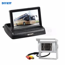 DIYKIT Wired 4.3inch Foldable Rear View Monitor Car Monitor Waterproof CCD Reverse IR Night Vision Bus Truck Camera White
