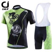Cheji Brand 2016 Dark Gear Cycling Jerseys Set Bike Clothing Black Green
