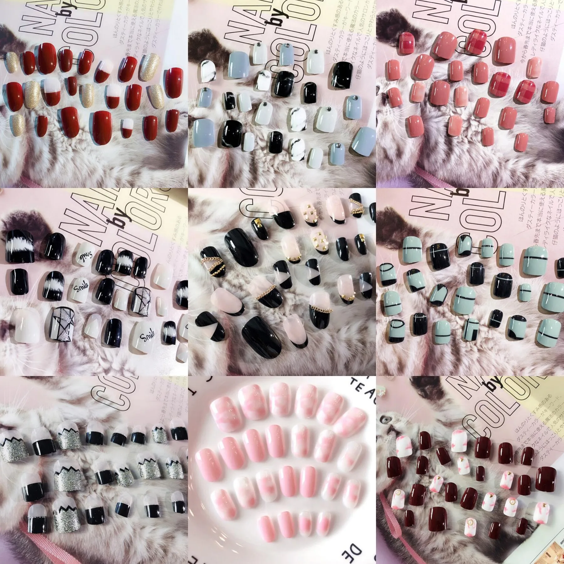 

24pcs/set Fashion Short Nail Tips Fake Nails Art Tips False Nails With Glue Full Cover False Nail Art Tips Manicure Tip Striking